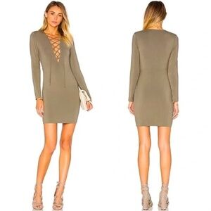 LOVERS + FRIENDS | Union Long Sleeve Lace Up Dress in Moss Green | Size Small